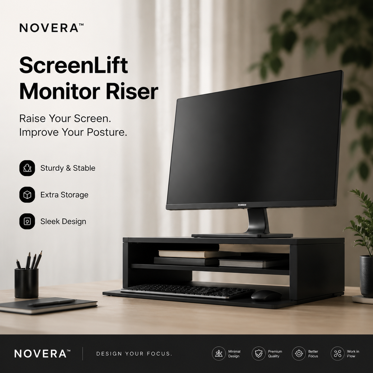 NOVERA™ ScreenLift Monitor Riser – Dual-Level Desk Elevation System